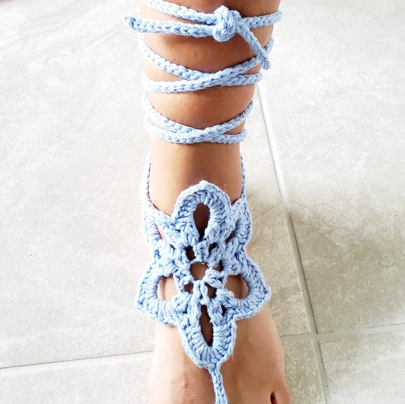 Boho Barefoot sandals cotton anklet adjustable - Picture 3 of 10